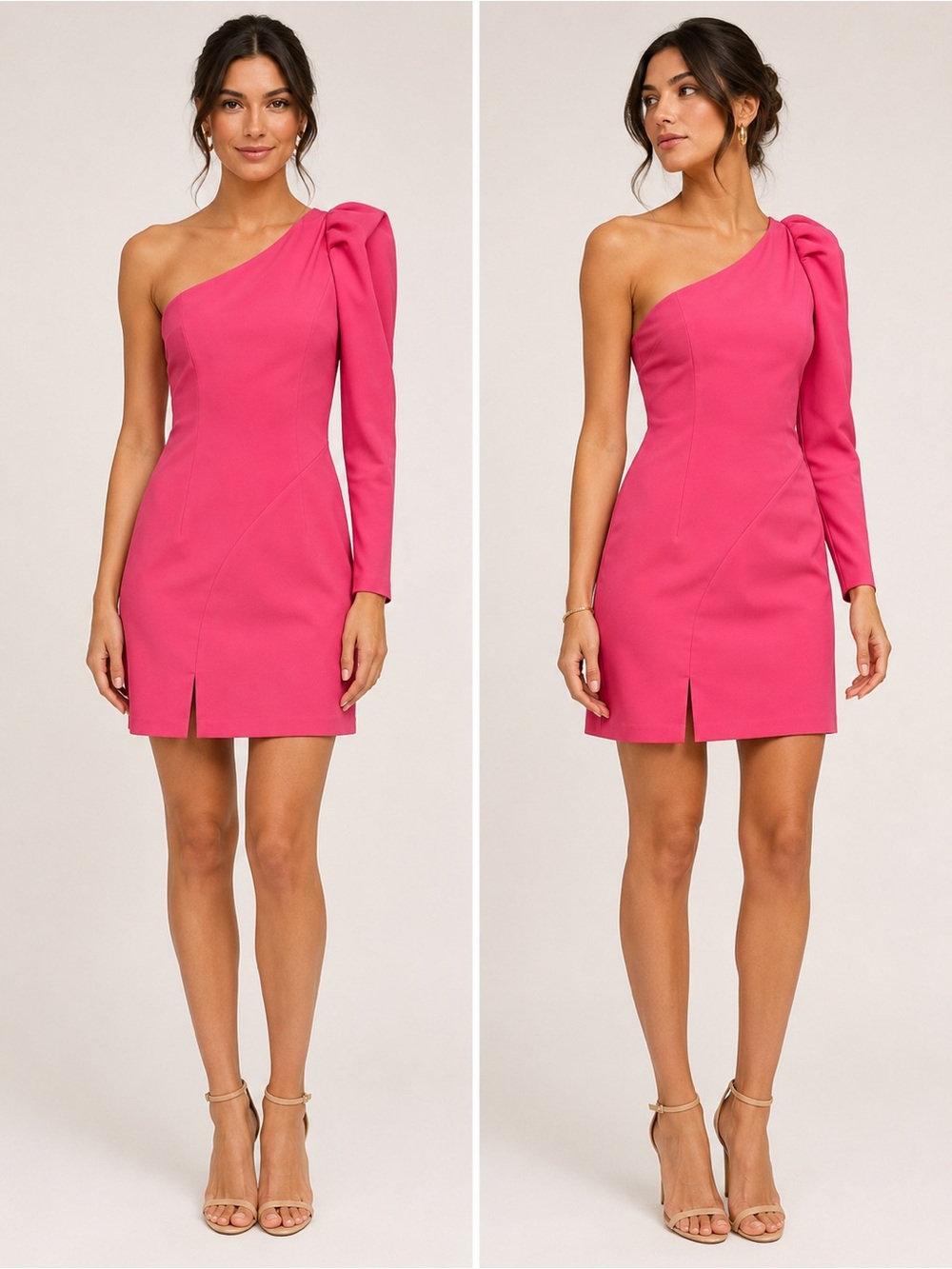 NWT Aidan  Mattox One-Shoulder Pink Puff-Sleeve Mini Dress Size 4